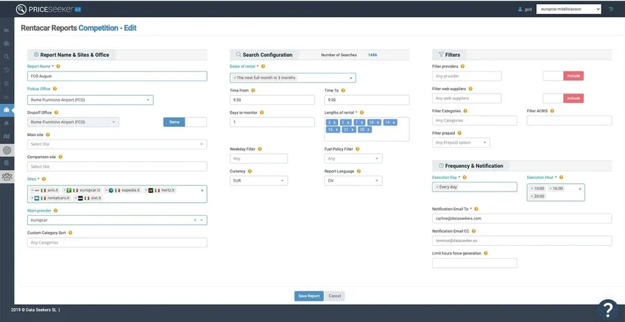 DataSeekers — Reports & API: configuración de reportes automáticos con filtros, frecuencia, formatos y destinos